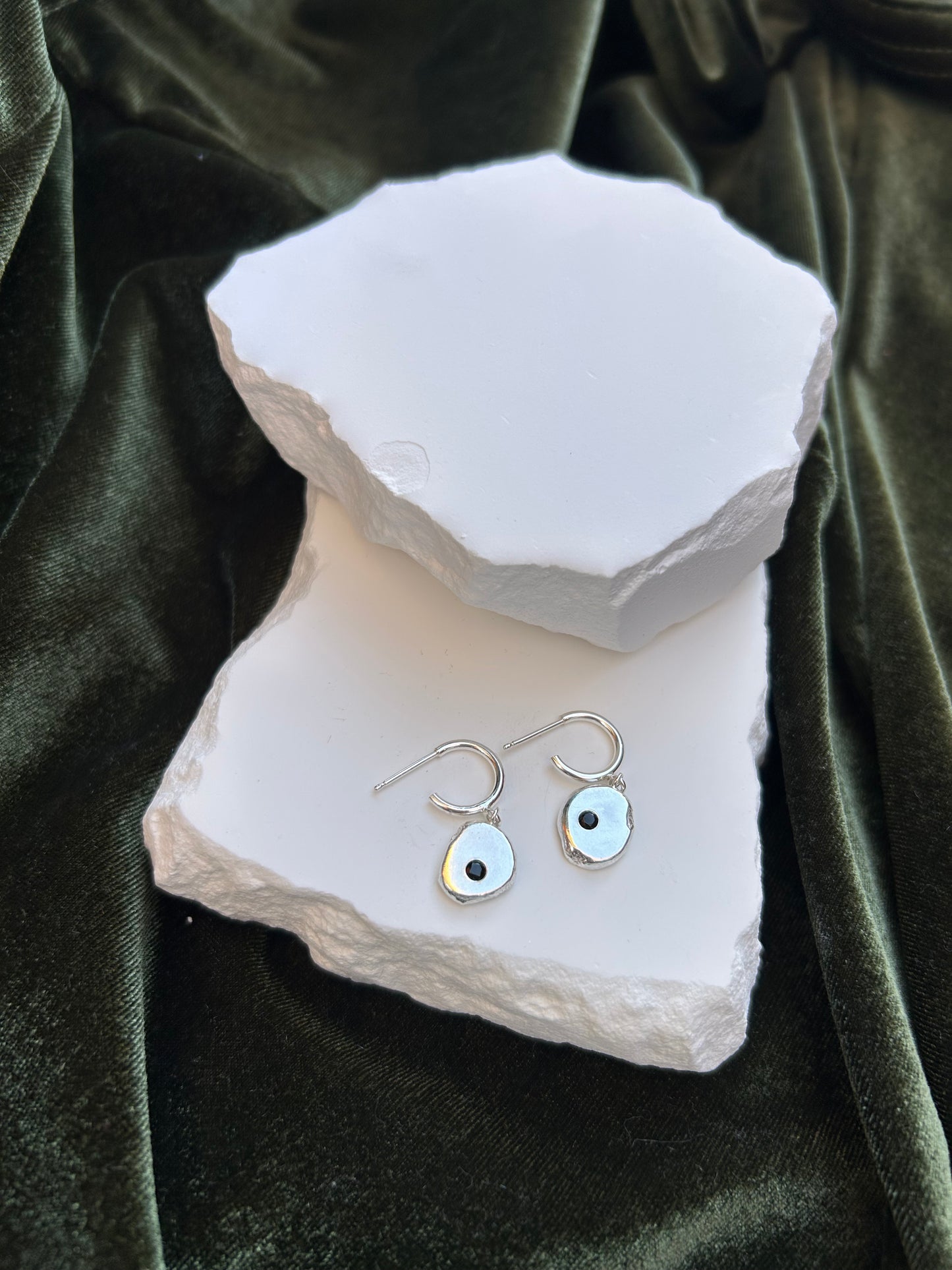 Black Spinel Hoop Earrings