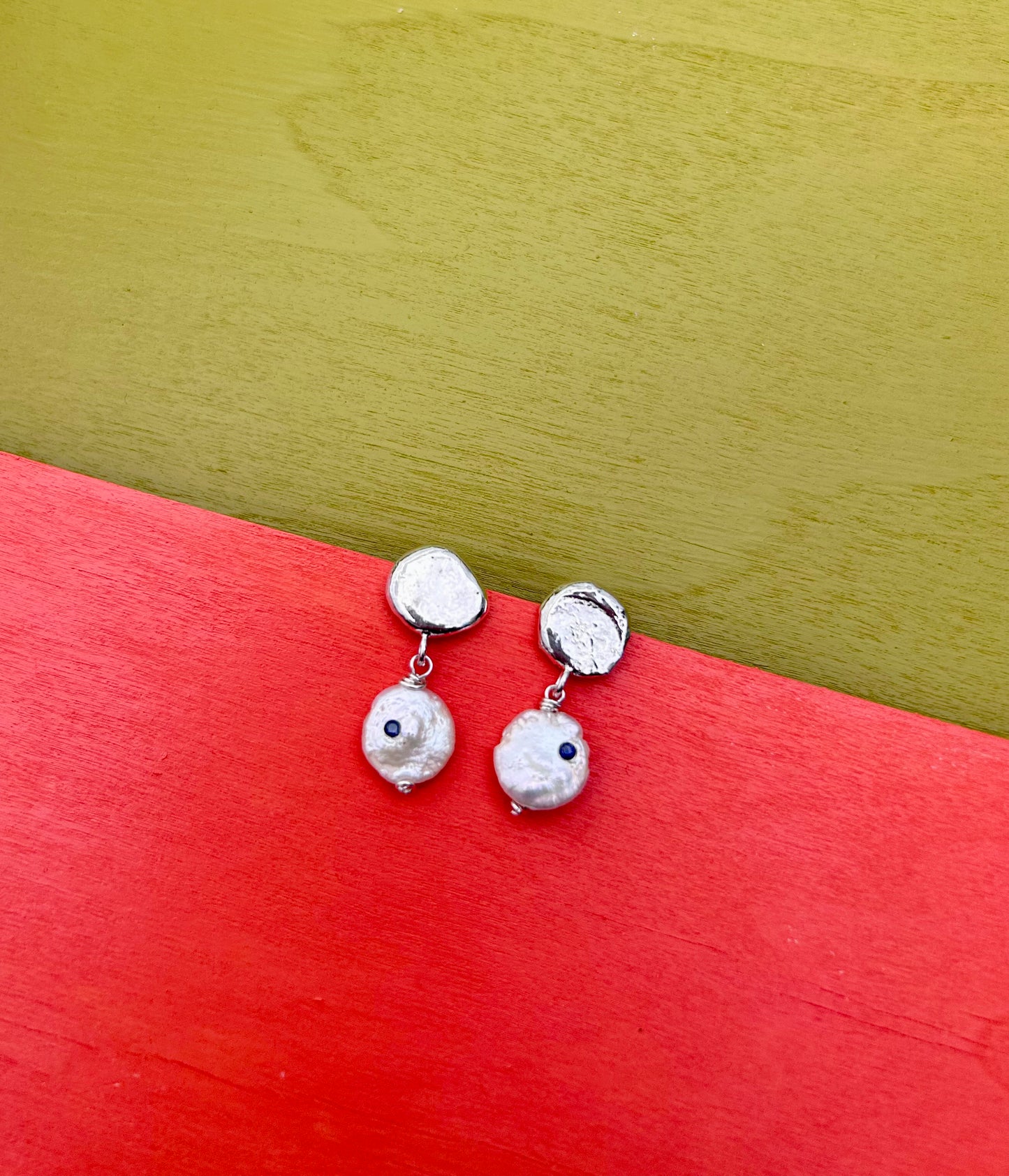 Lab Sapphire and Pearl Earrings (One of a Kind)