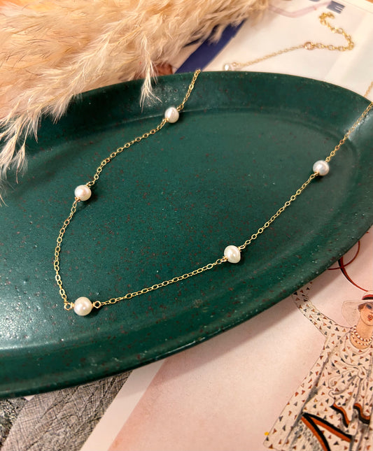 Pearl Chain Necklace- 14k gold filled