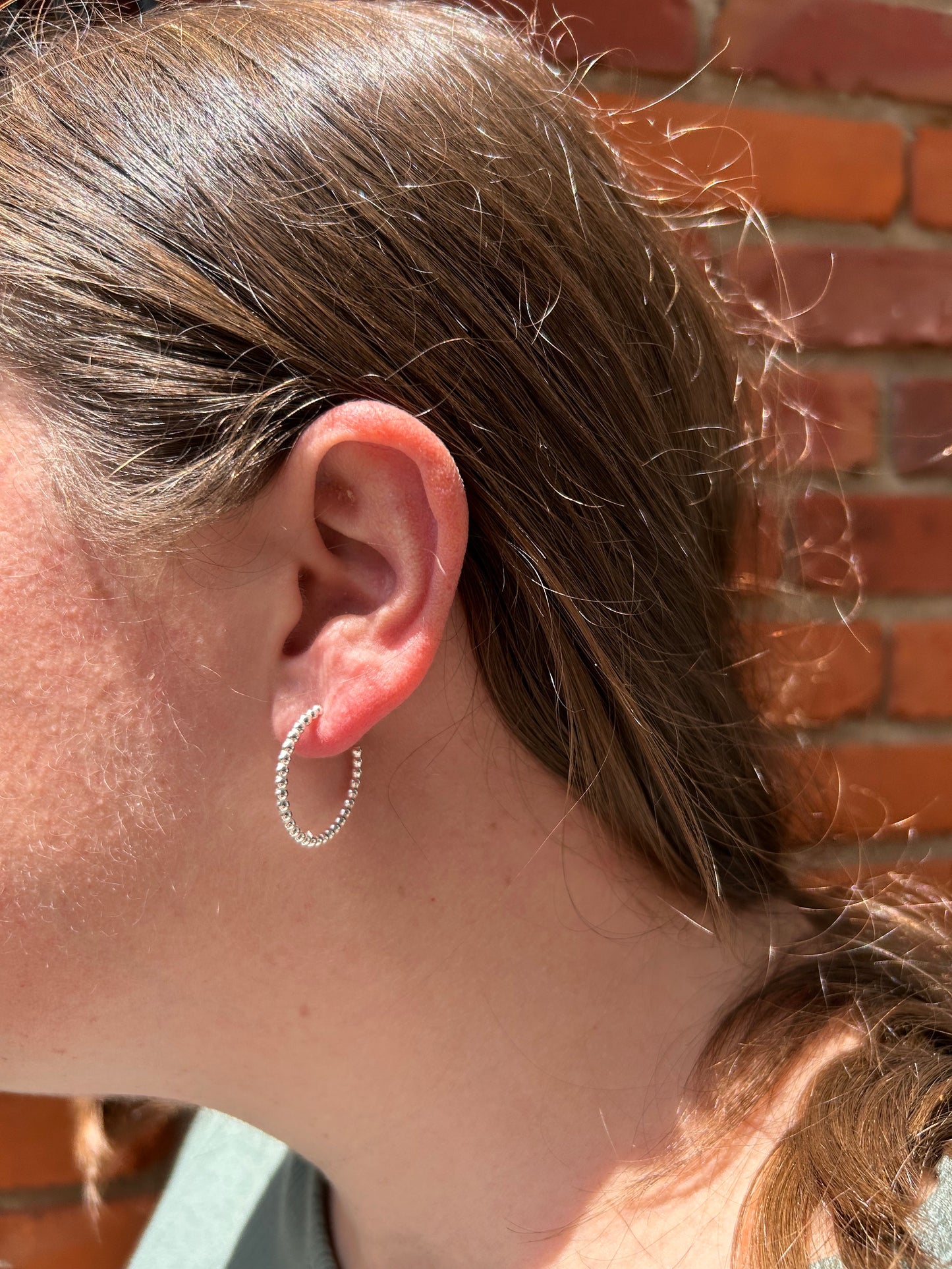 Beaded Halo Hoops- Sterling Silver