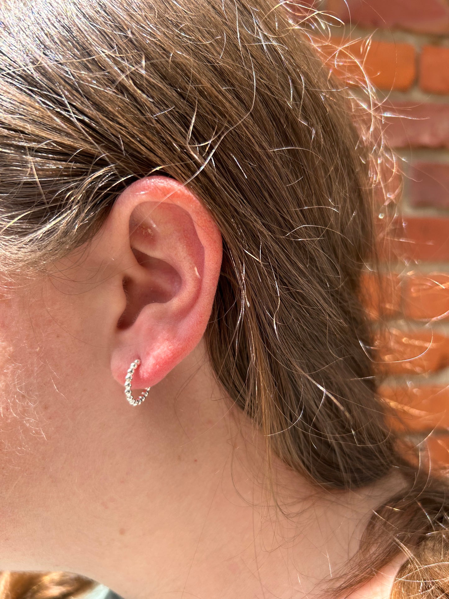 Beaded Huggie Hoops- Sterling Silver