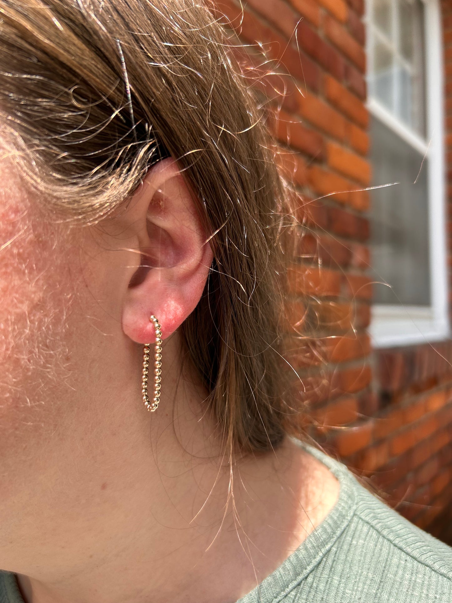 Beaded Oblong Hoops- 14k Gold Filled