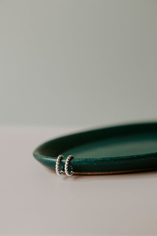 Beaded Huggie Hoops- Sterling Silver