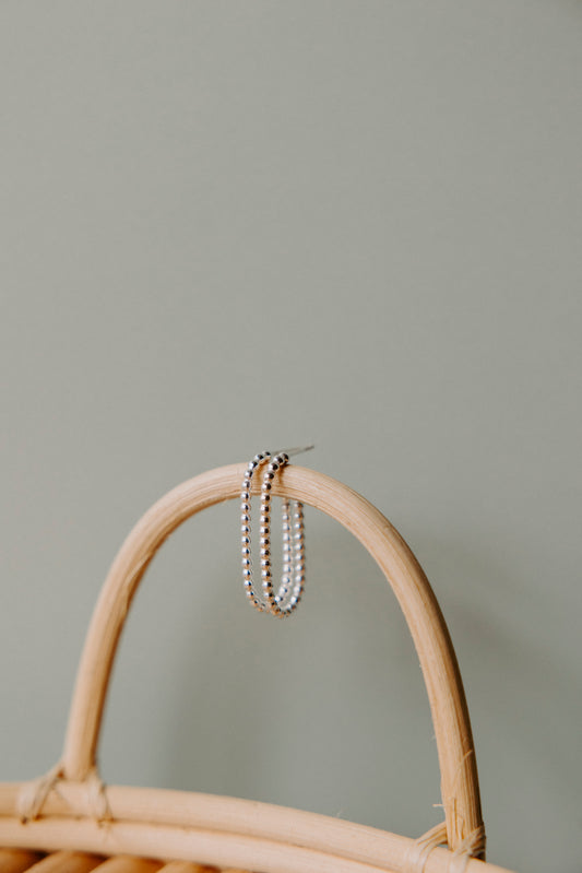 Beaded Oblong Hoops- Sterling Silver
