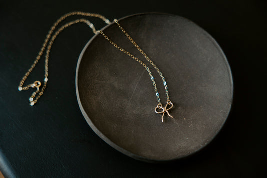 Dainty Bow Necklace- 14k Gold Filled