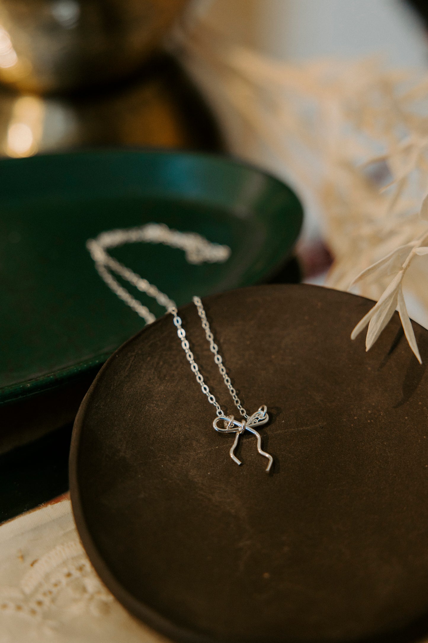 Dainty Bow Necklace- Sterling Silver