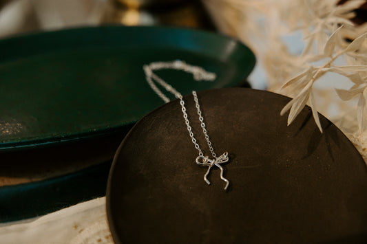 Dainty Bow Necklace- Sterling Silver