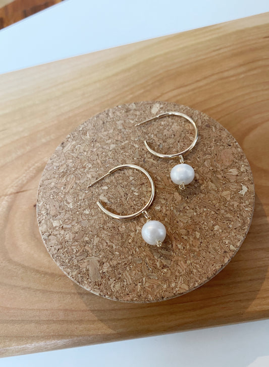 Pearl Halo Hoops- Sterling Silver