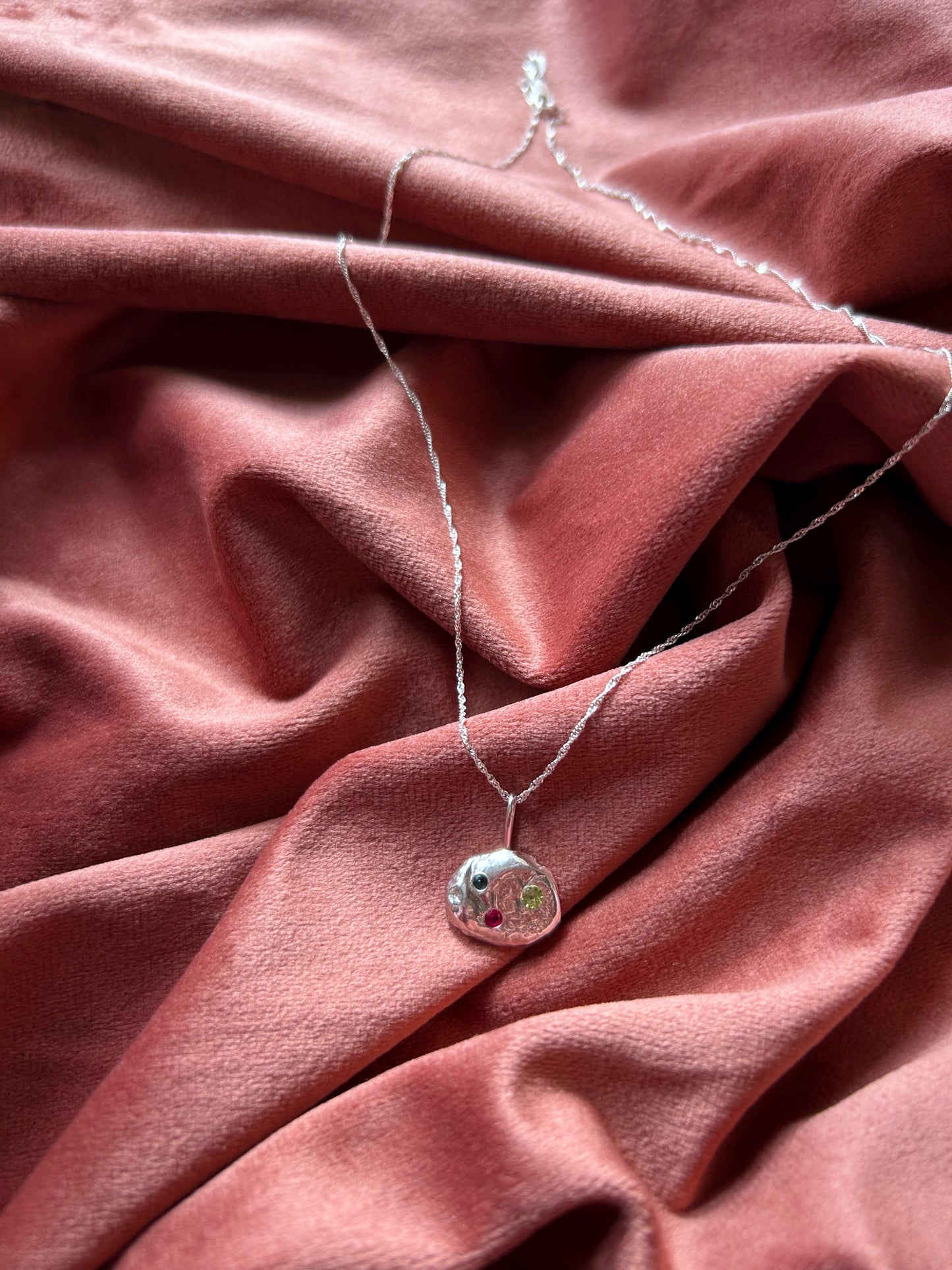 Tide Pool Necklace- Topaz, Lab Ruby, and Peridot