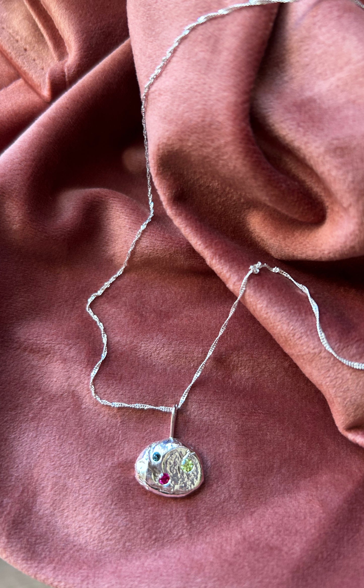 Tide Pool Necklace- Topaz, Lab Ruby, and Peridot