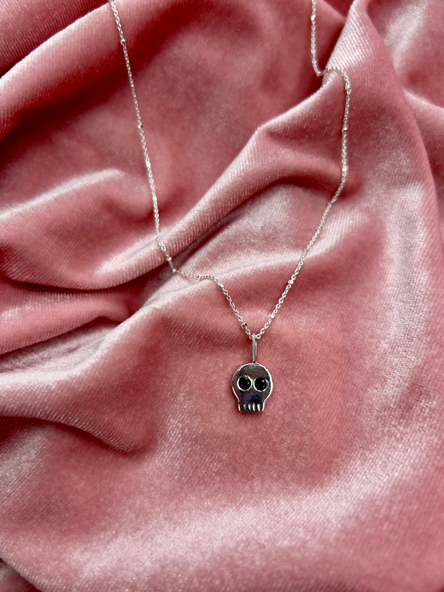Memento Mori Necklace- Sterling and Black Spinel