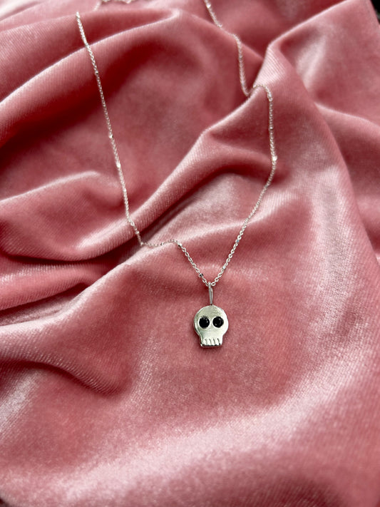 Memento Mori Necklace- Sterling and Black Spinel