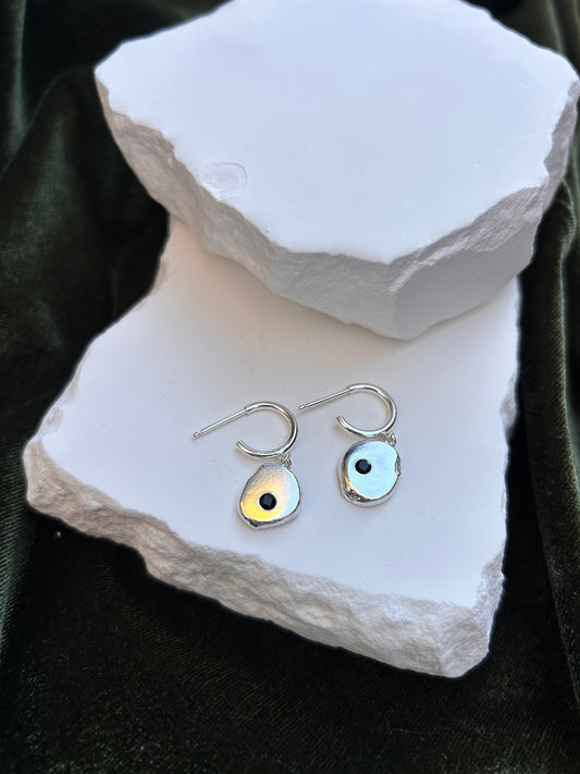 Black Spinel Hoop Earrings