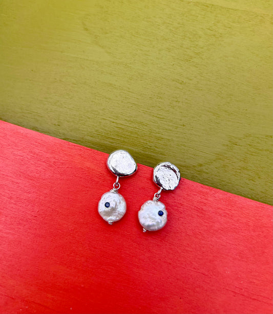 Lab Sapphire and Pearl Earrings (One of a Kind)