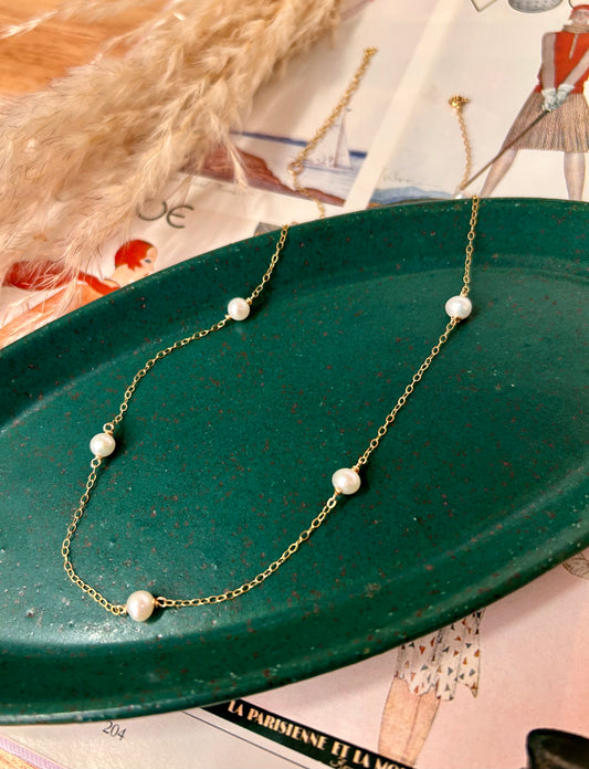 Pearl Chain Necklace- 14k gold filled