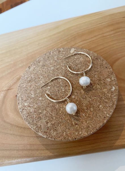 Pearl Halo Hoops- 14k Gold Filled